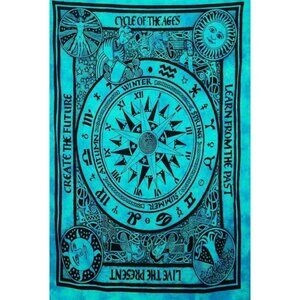 New 90x60 Teal Cycle of the Ages Tapestry Tablecloth Bedspread Wall Decor Gift
